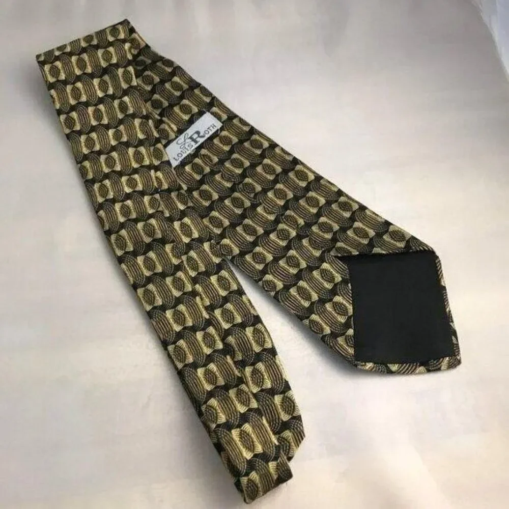 #1206 VTG LOUIS ROTH MEN'S GOLD ON BLACK SILK NECKTIE 58X4